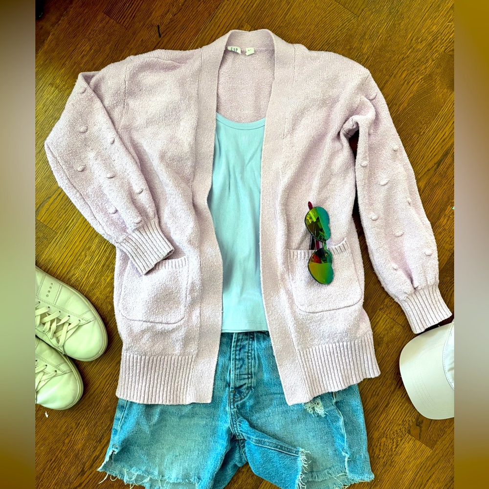 GAP kids GUC long knit cardigan, lilac purple, size XL/12, slight sparkle